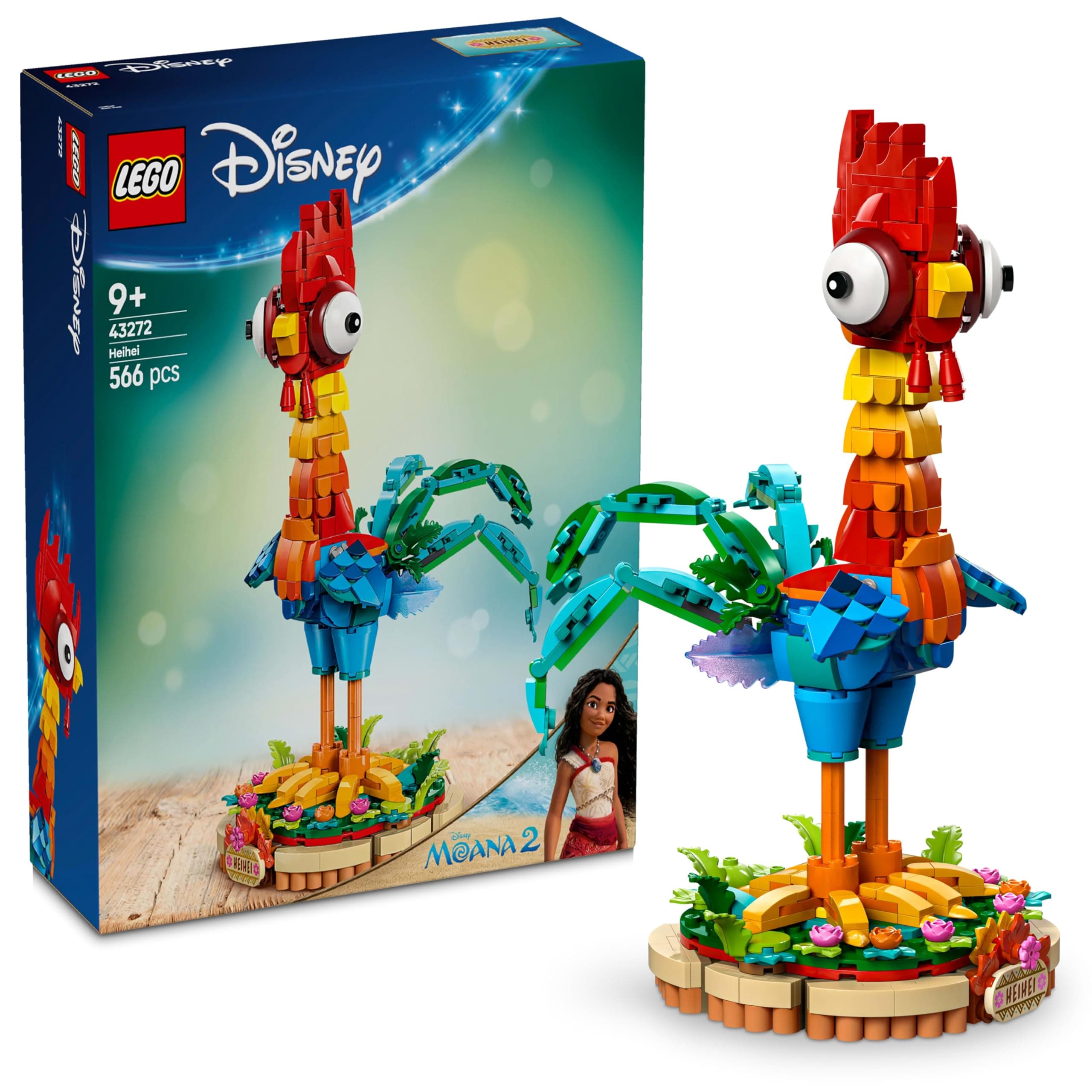 LEGO | Disney Moana 2 Heihei Building Toy - Play and Display Animal Figure with a Rotating Head, Posable Wings & Tail Feathers plus a Stand - Birthday Gift for 9+ Year Old Girls - 43272