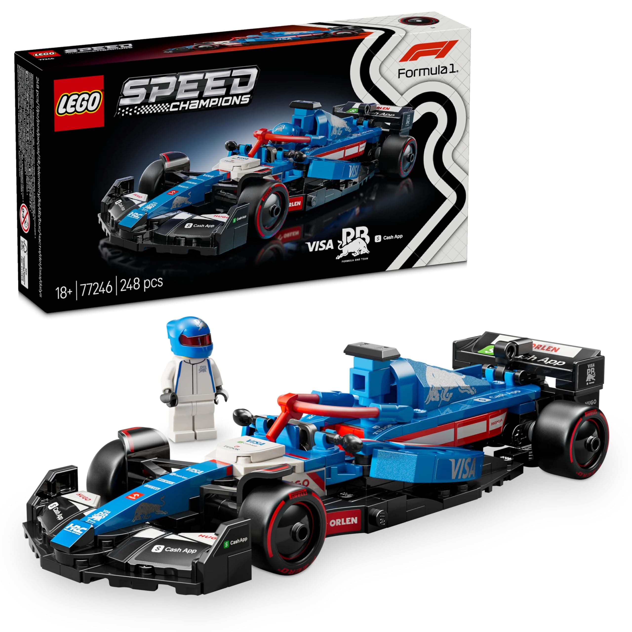 LEGO Speed Champions Visa Cash App RB VCARB 01 F1 Race Car Model Set for Adults, with a Collectible Driver Minifigure - Gift Idea for Men, Women & Teenage Motorsports Fans 77246