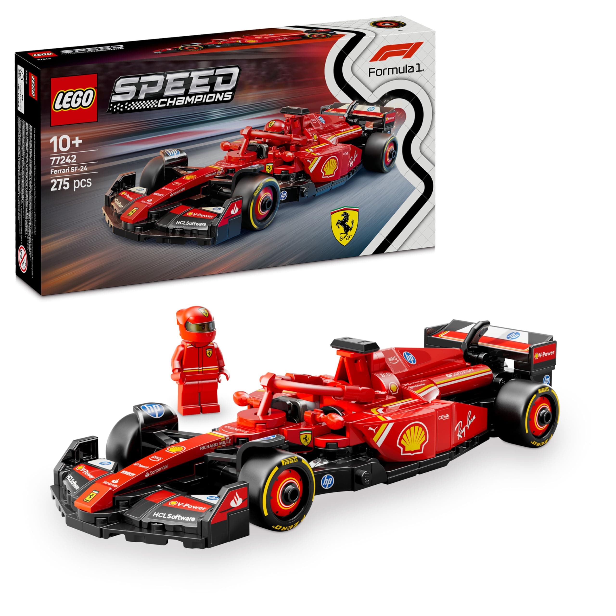 LEGO Speed Champions Ferrari SF-24 F1 Race Car Toy with a Collectible Formula 1 Driver Minifigure - Model Kits for 10+ Year Old Boys & Girls or Adult Motorsport Fans 77242