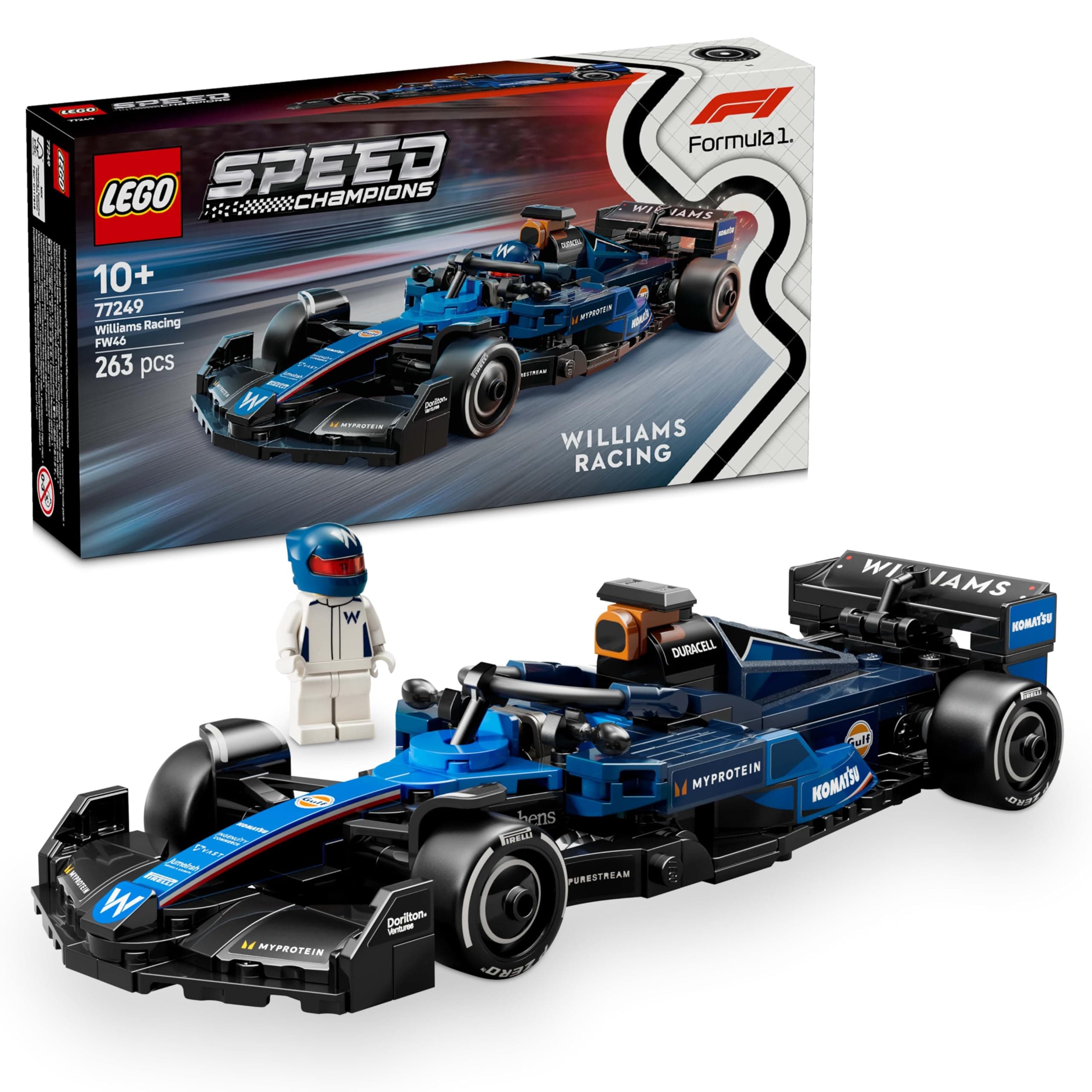 LEGO Speed Champions Williams Racing FW46 F1 Race Car Toy with a Collectible Formula 1 Driver Minifigure - Model Kits for 10+ Year Old Boys & Girls or Adult Motorsport Fans 77249