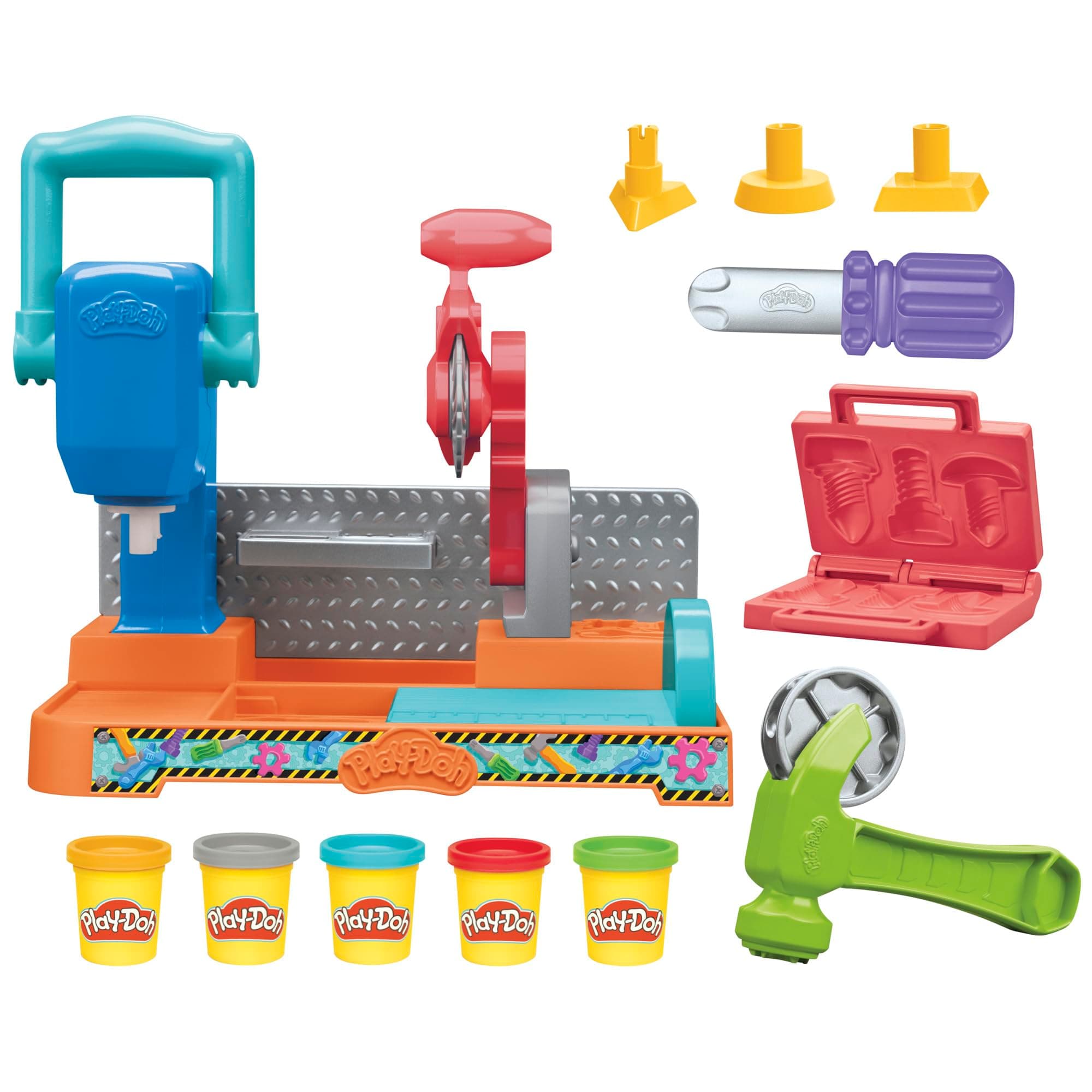 Play-Doh Stamp & Saw Tool Bench Playset for Toddlers, Non-Toxic Modelling Compound Set for Boys and Girls, Creative Toys for 3+ Year Old Kids, Arts and Crafts