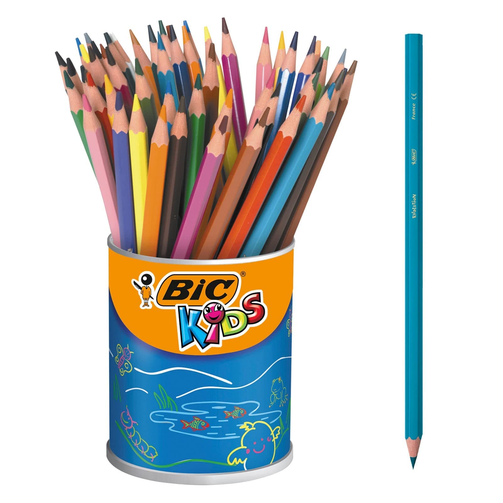 BIC Kids Evolution ECOlutions Colouring Pencils - 24 Assorted Colours, Tin Pot of 60
