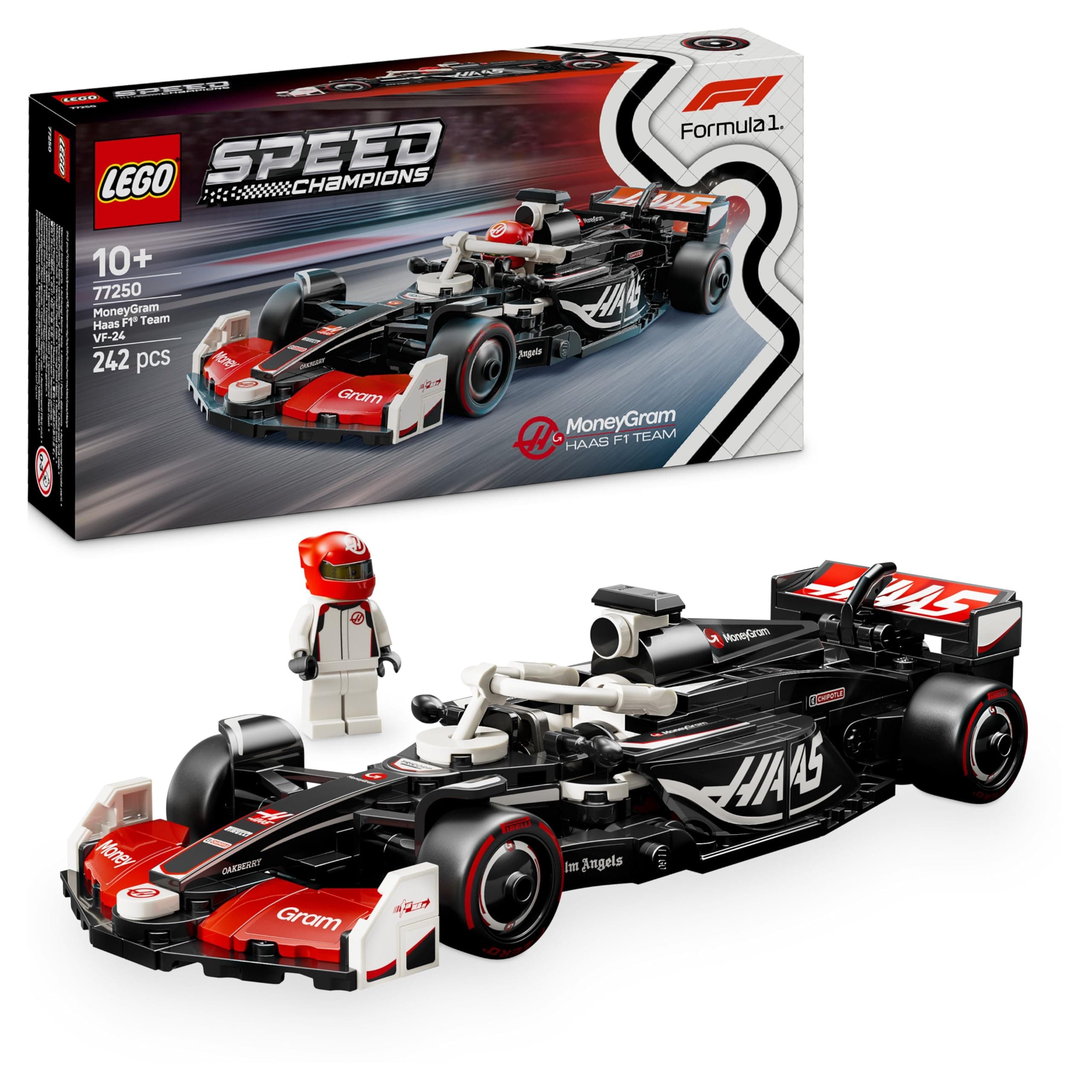 LEGO Speed Champions MoneyGram Haas F1 Team VF-24 Race Car Toy with a Collectible Formula 1 Driver Minifigure - Model Kits for 10+ Year Old Boys & Girls or Adult Motorsport Fans 77250