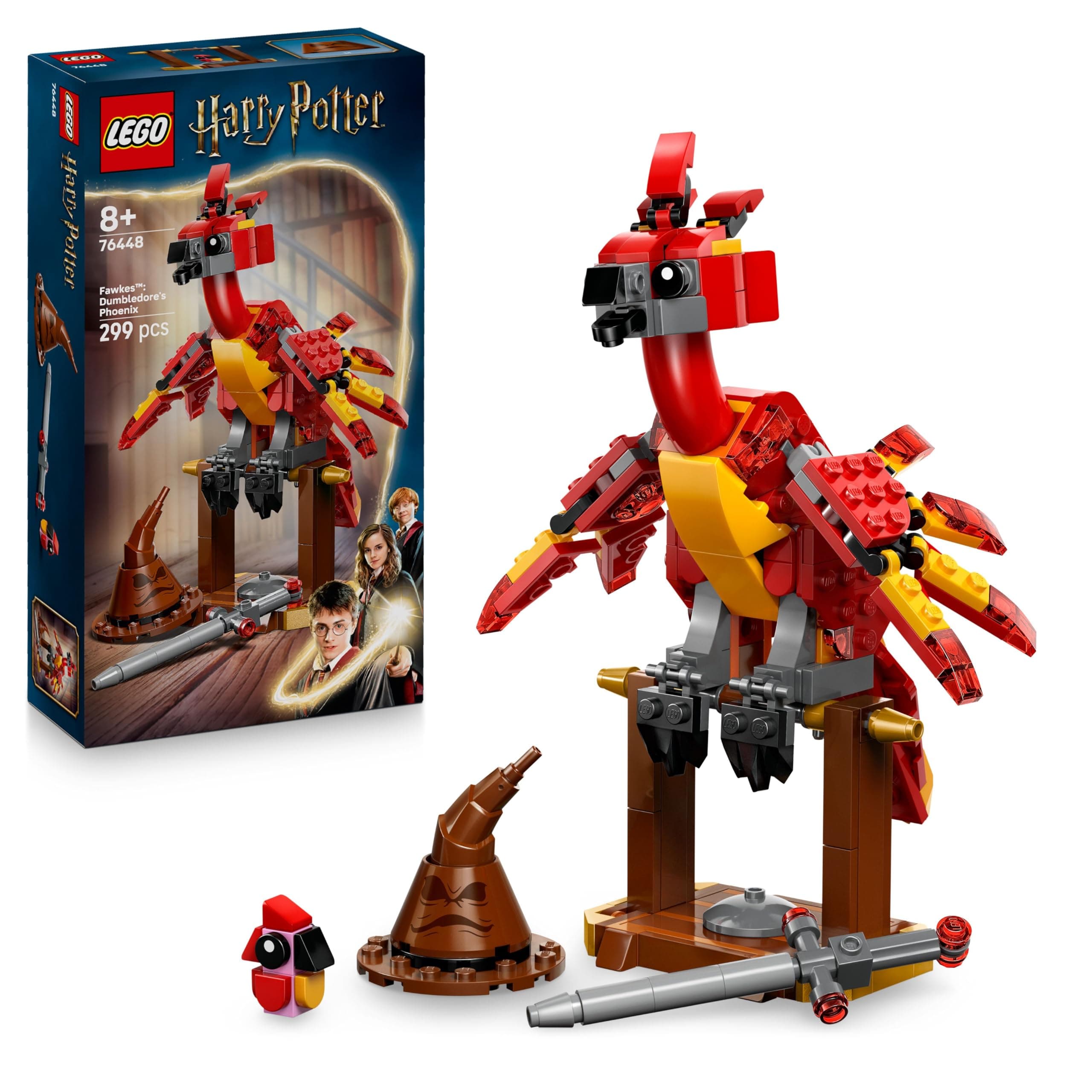 LEGO Harry Potter Fawkes: Dumbledore’s Phoenix Toy – Play & Display Bird Figure – Incl. Sorting Hat & Sword of Gryffindor – Birthday Gift for 8+ Year Old Girls & Boys - 76448