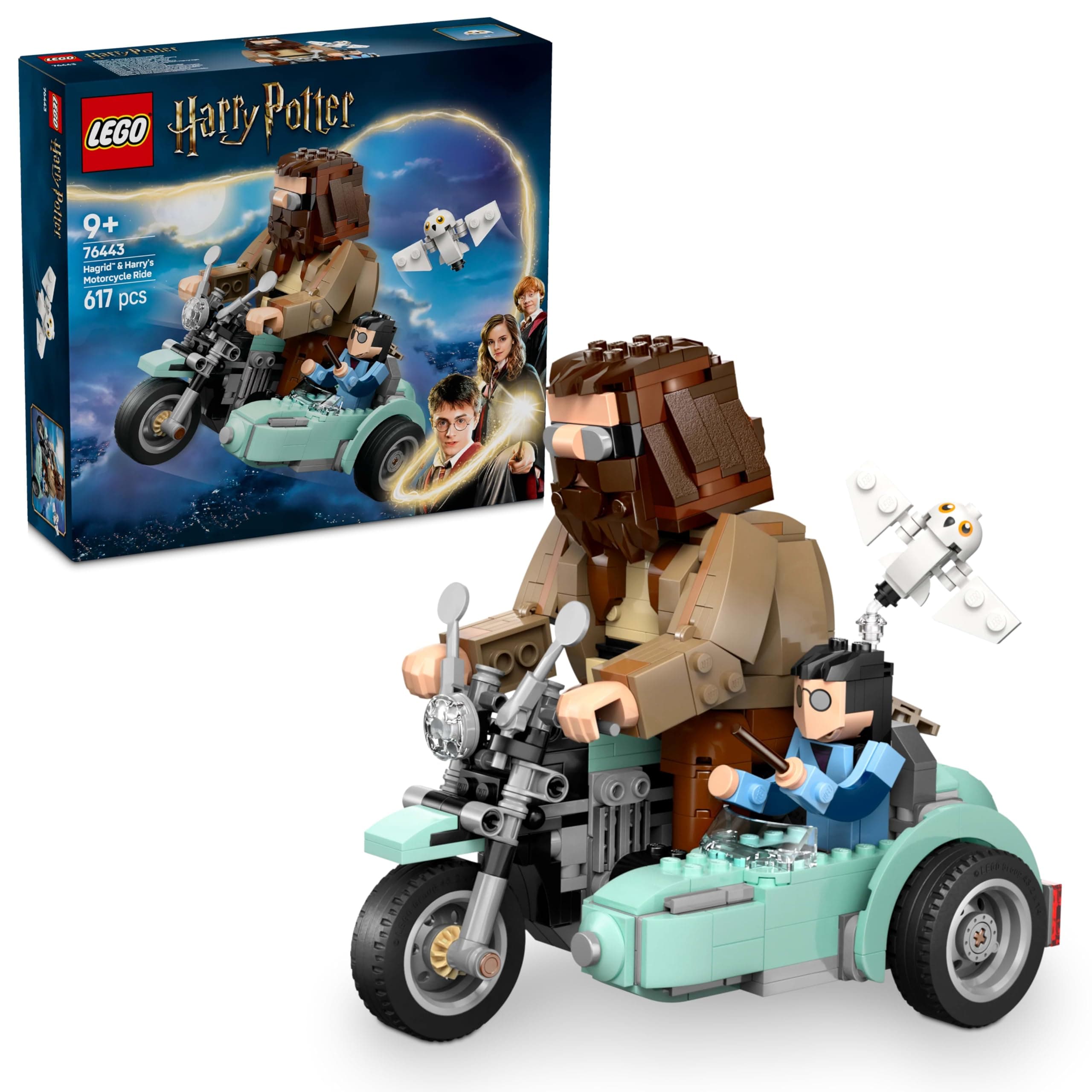 LEGO Harry Potter Hagrid & Harry’s Motorcycle Ride - Play and Display Motorbike Toy with a Sidecar & Hedwig Owl Figure - Wizarding World Gift for 9+ Year Old Girls & Boys - 76443