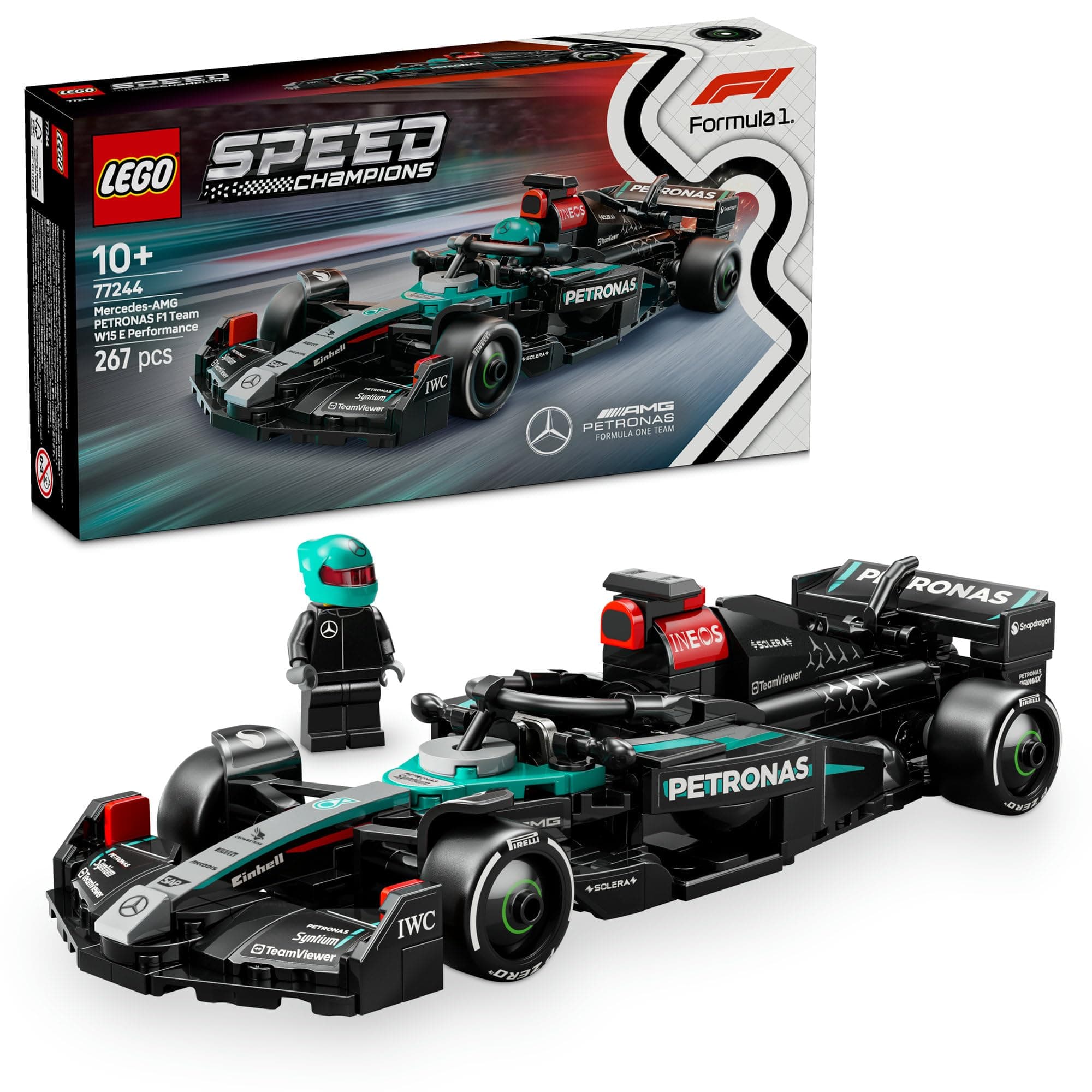 LEGO Speed Champions Mercedes-AMG F1 W15 Race Car Toy with a Collectible Formula 1 Driver Minifigure - Model Kits for 10+ Year Old Boys & Girls or Adult Motorsport Fans 77244