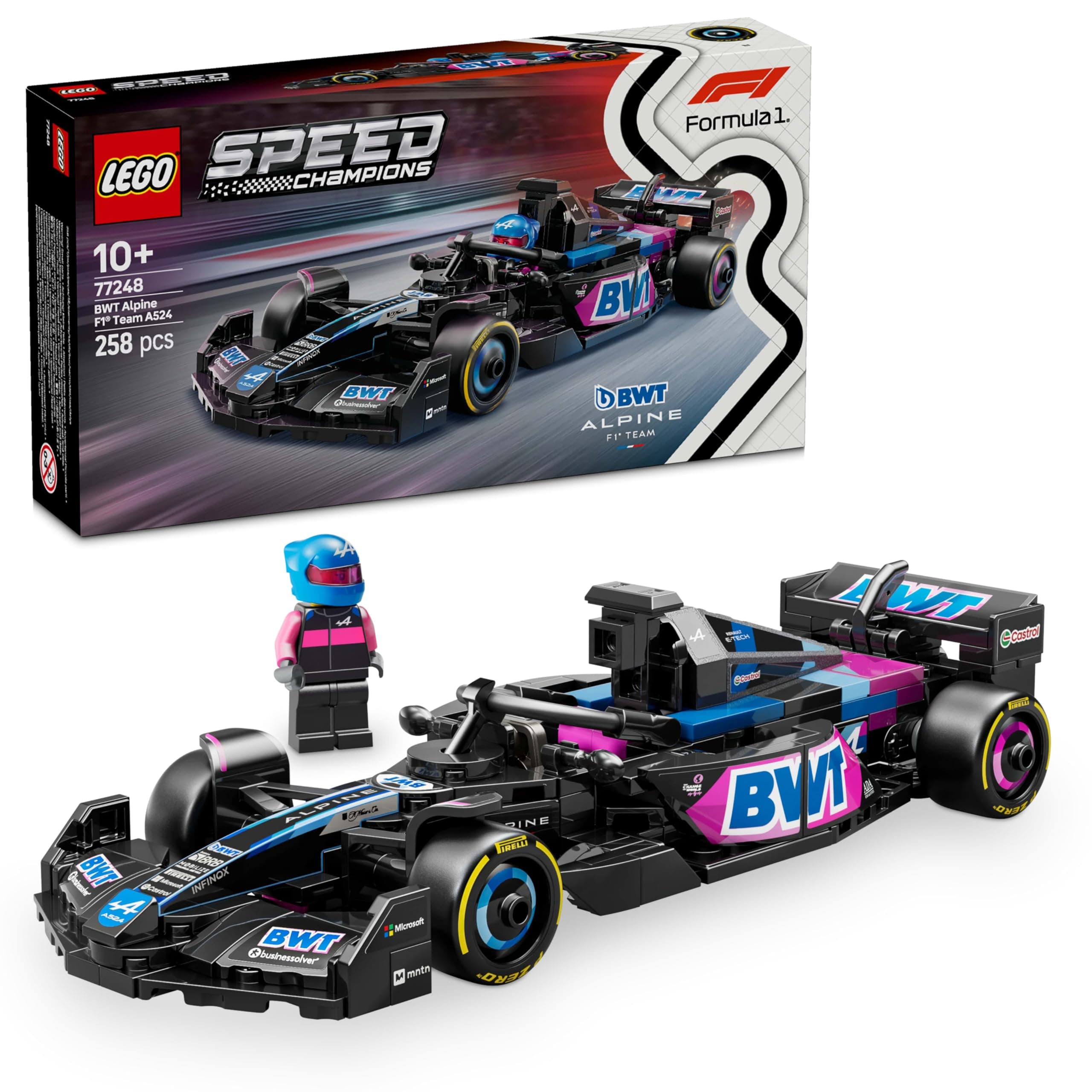 LEGO Speed Champions BWT Alpine F1 Team A524 Race Car Toy with a Collectible Formula 1 Driver Minifigure - Model Kits for 10+ Year Old Boys & Girls or Adult Motorsport Fans 77248
