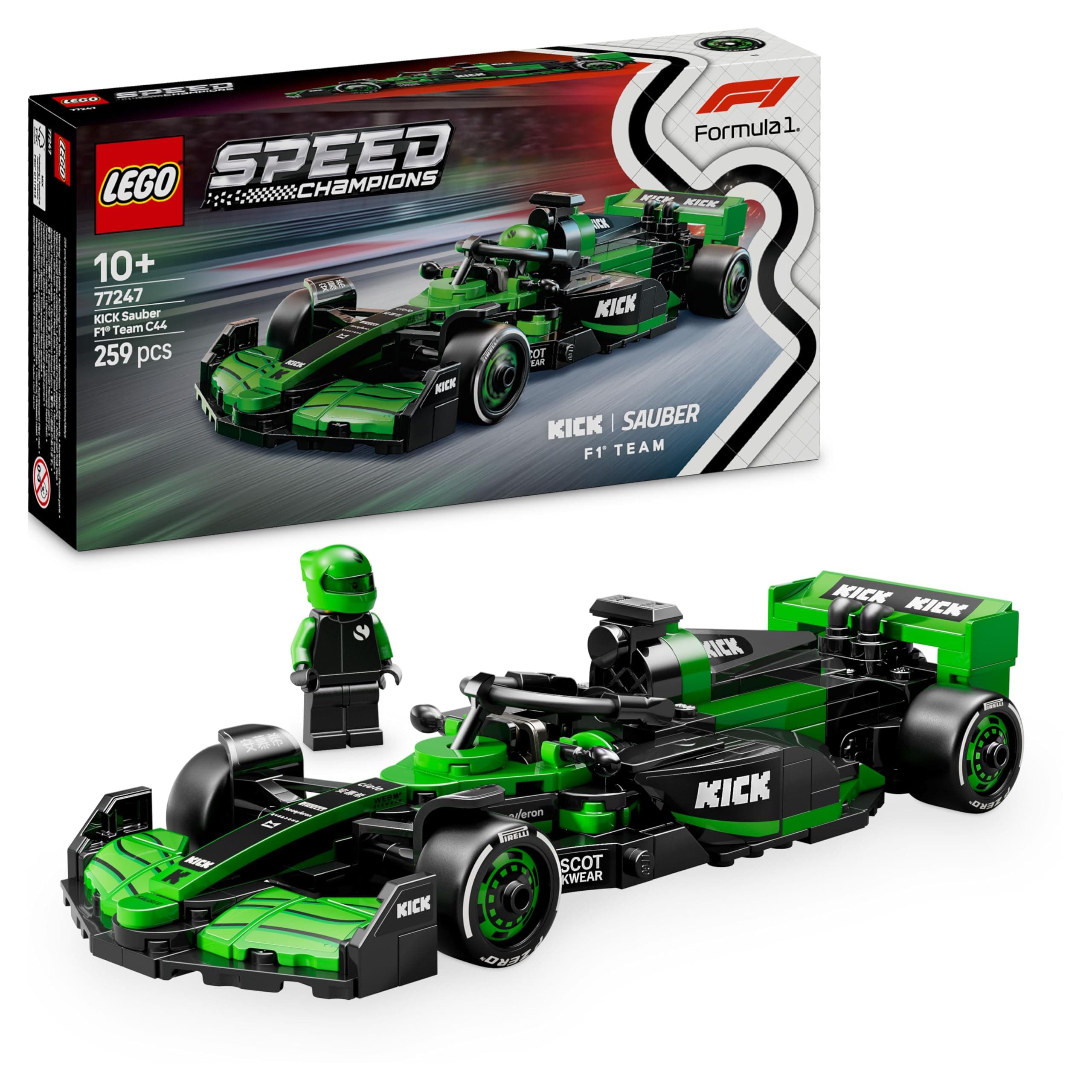 LEGO Speed Champions KICK Sauber F1 Team C44 Race Car Toy with a Collectible Formula 1 Driver Minifigure - Model Kits for 10+ Year Old Boys & Girls or Adult Motorsport Fans 77247